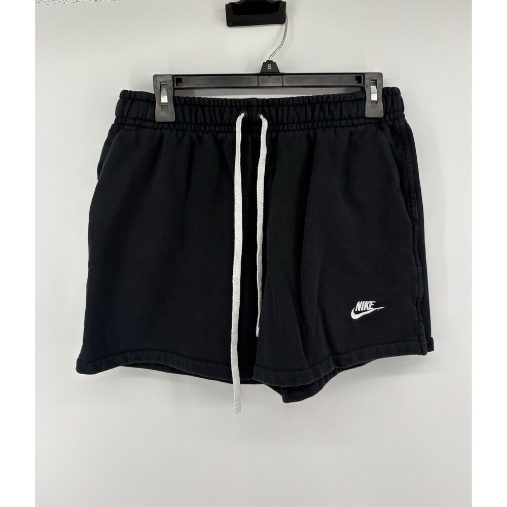 Nike Men’s Black French Terry Sweat Shorts White Drawstring Size Medium